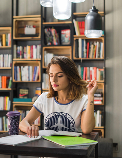 studying in library